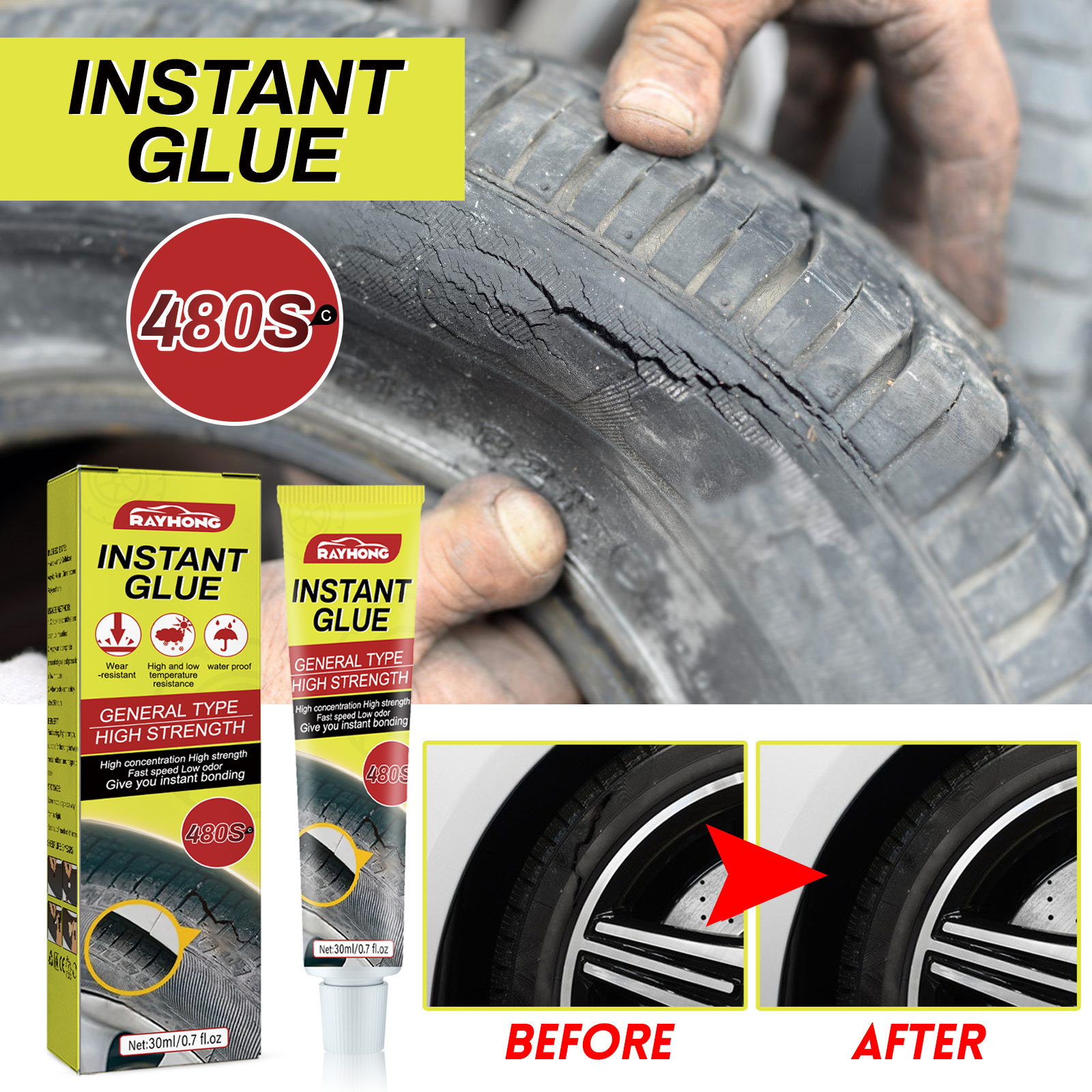 Rayhong OEM&ODM Instant Tire Repair Strong Adhesive Tire Glue Repair Waterproof Useful Rubber Glue For Tires