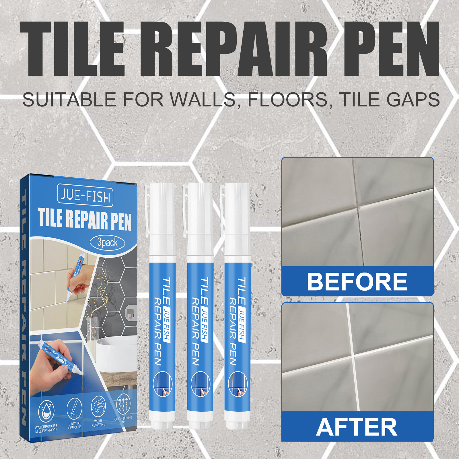 Jue-fish OEM&ODM Marker Tile Repair Glue Waterproof Ceramic Tile Repair Filler Organic Tile Repair Pen