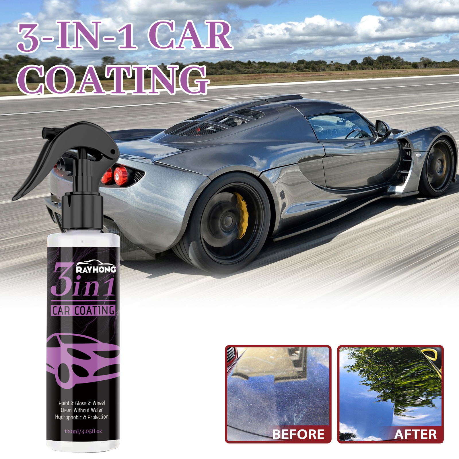 Rayhong OEM&ODM Ceramic Coating On Car 3 IN 1 High Protection Quick Car Coating Spray Quick Hydrophobic Nano Coating For Car