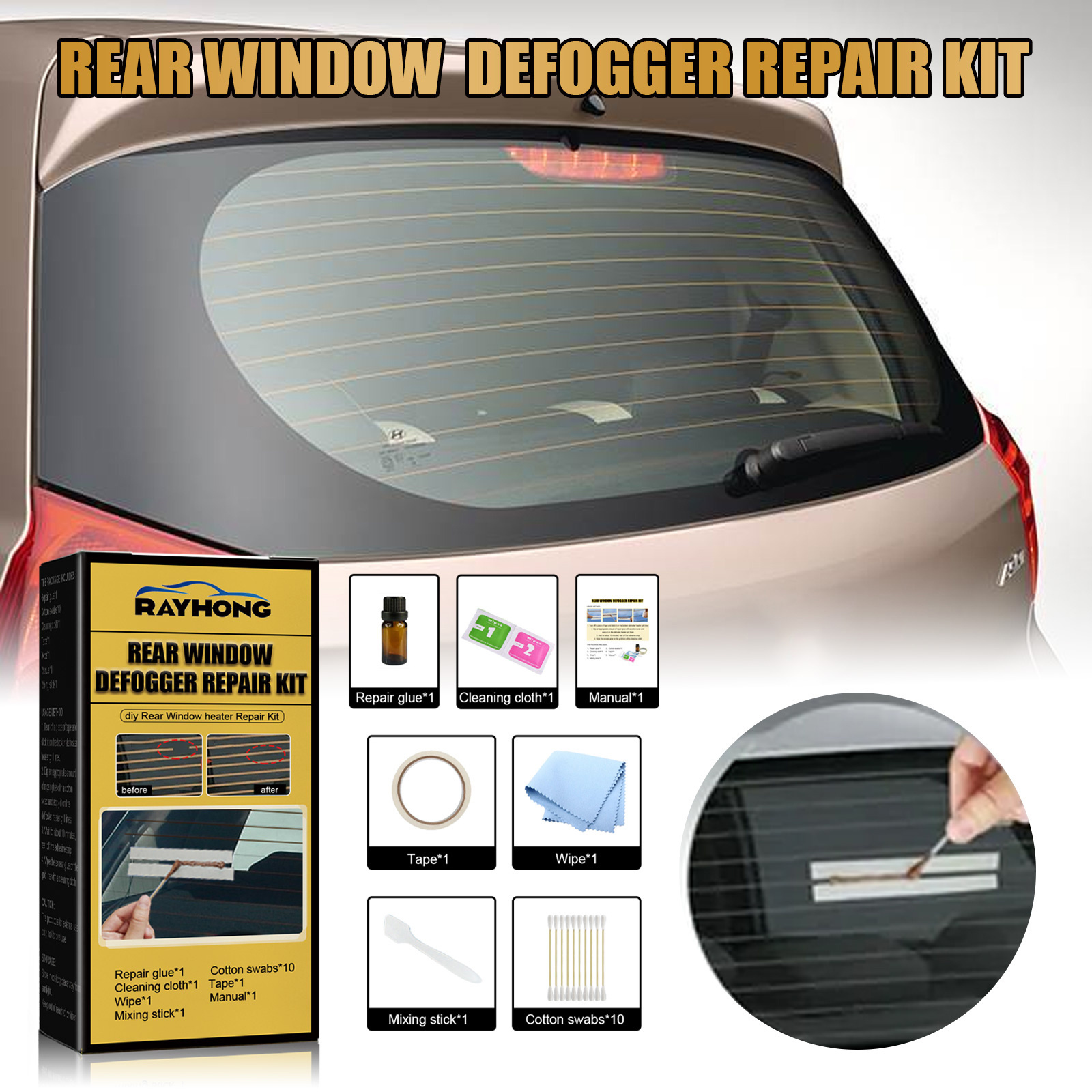 Rayhong OEM&ODM Windshield Repair Kit Car Window Anti-fog Car Glass Repair Kit Soft Car Window Repair Kit