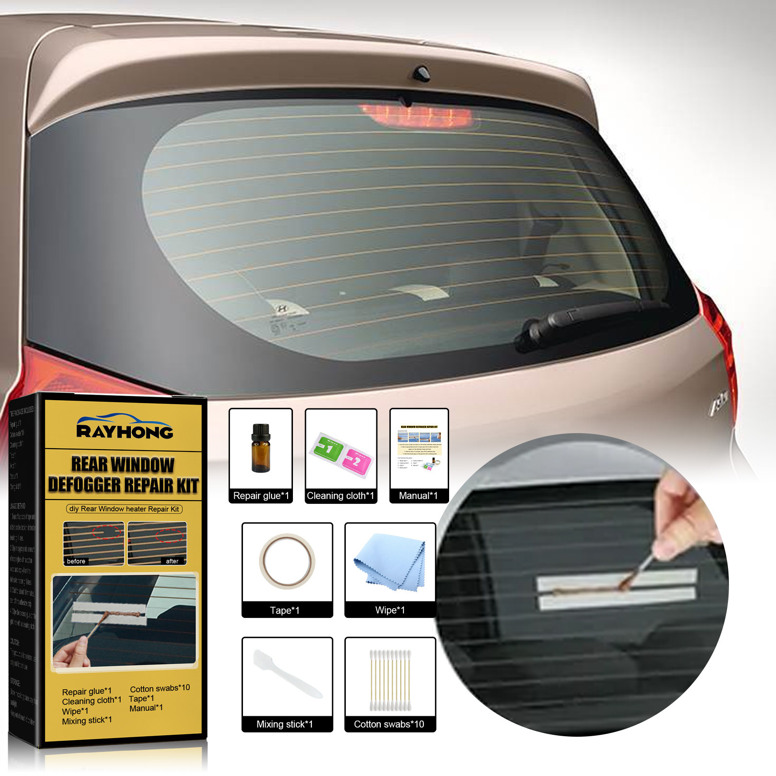 Rayhong OEM&ODM Windshield Repair Kit Car Window Anti-fog Car Glass Repair Kit Soft Car Window Repair Kit