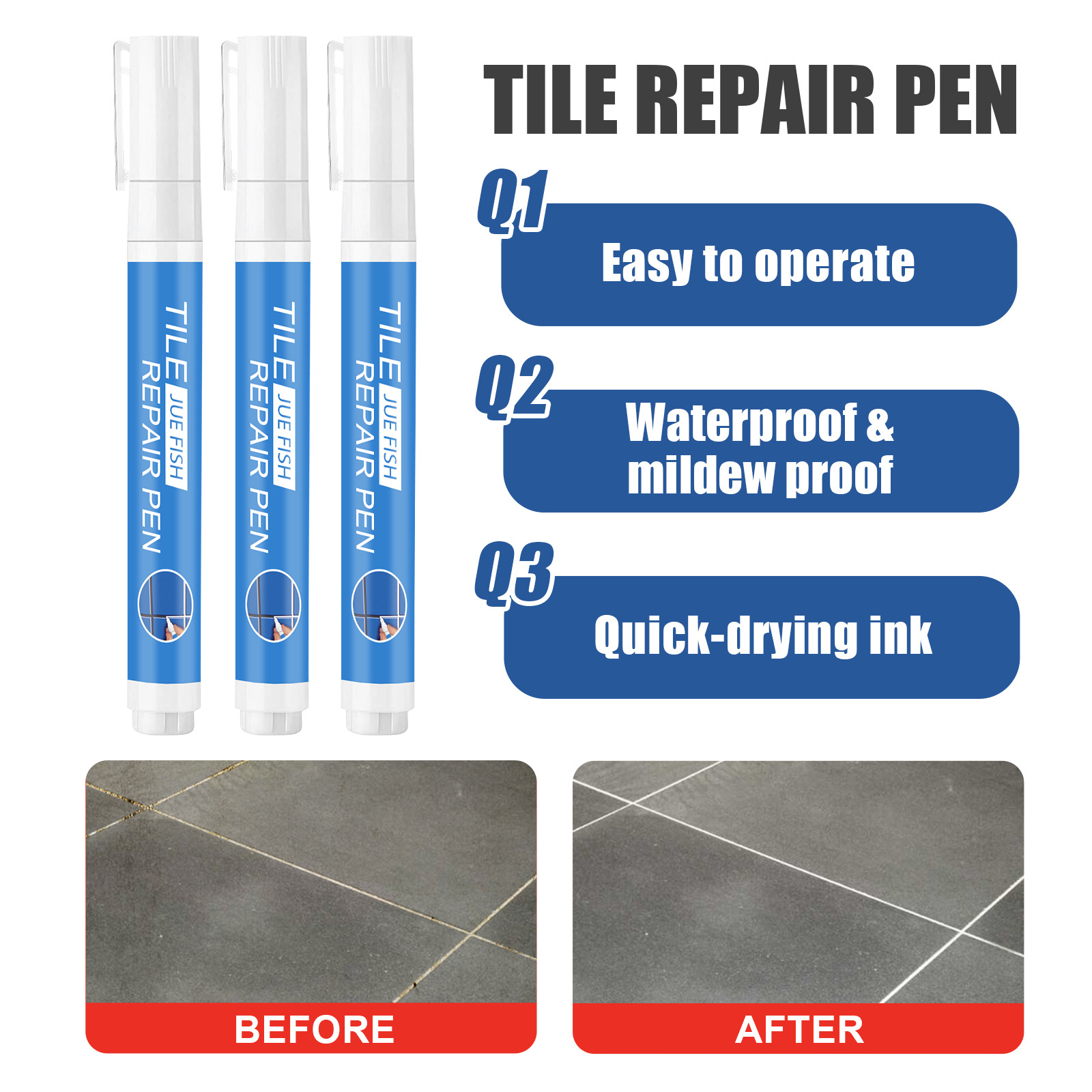 Jue-fish OEM&ODM Marker Tile Repair Glue Waterproof Ceramic Tile Repair Filler Organic Tile Repair Pen