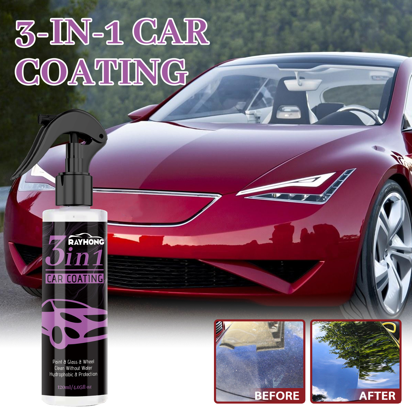 Rayhong OEM&ODM Ceramic Coating On Car 3 IN 1 High Protection Quick Car Coating Spray Quick Hydrophobic Nano Coating For Car