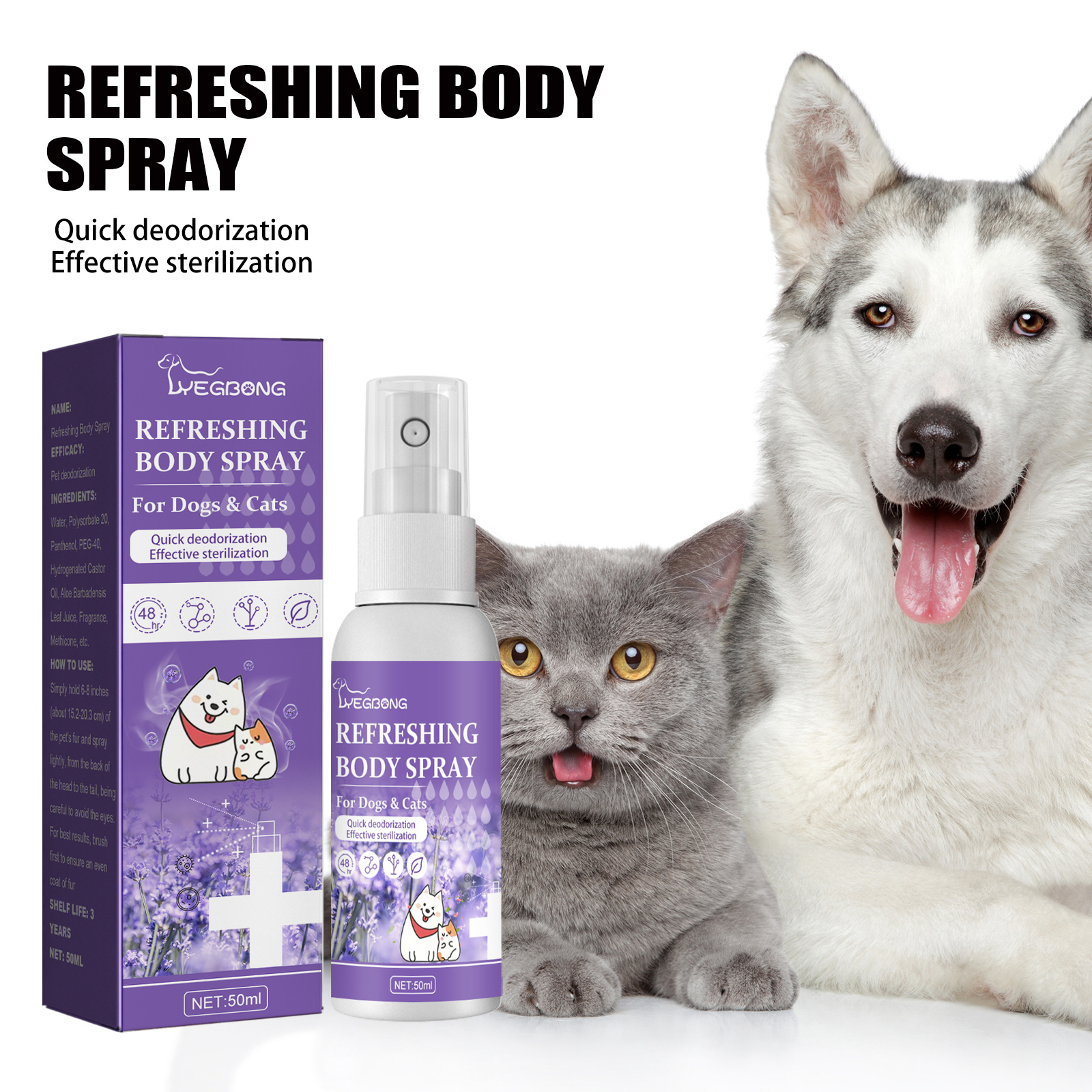 Yegbong Pet Odor Eliminator Spray Lavender Pet Stain Odor Deodoring Spray Fresh Pet Deodorant Spray