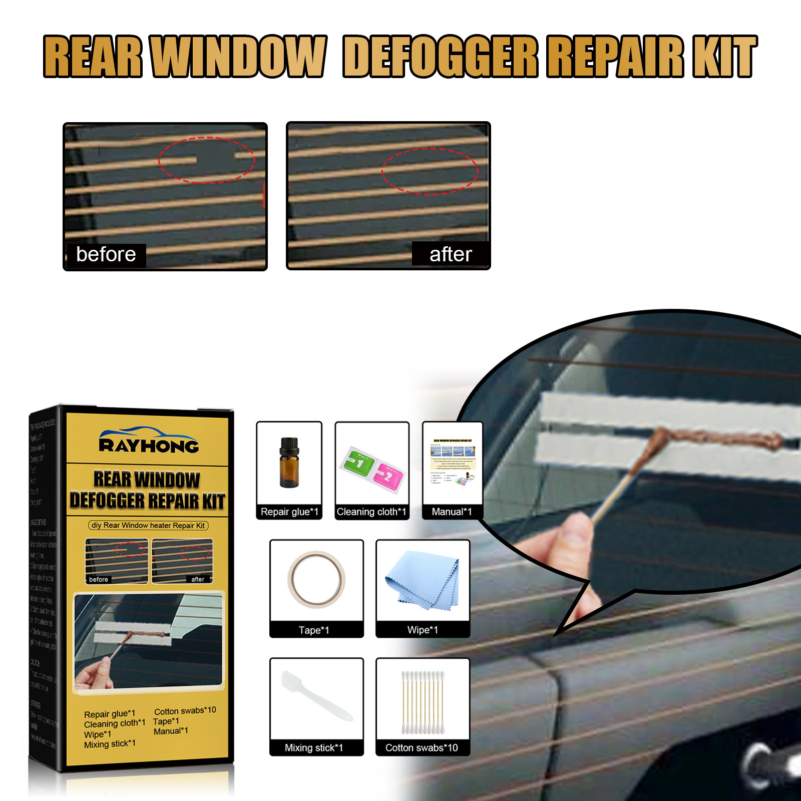 Rayhong OEM&ODM Windshield Repair Kit Car Window Anti-fog Car Glass Repair Kit Soft Car Window Repair Kit