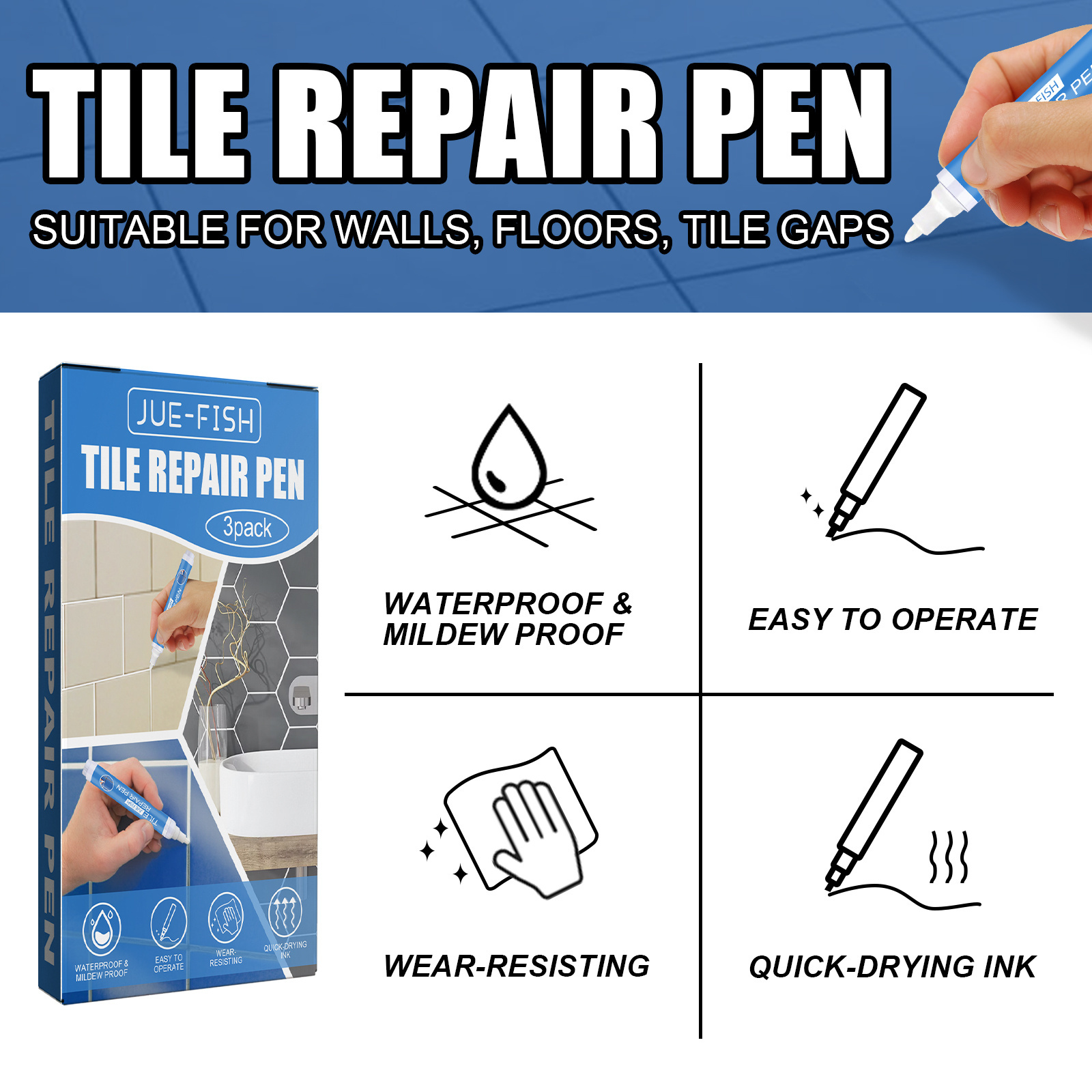 Jue-fish OEM&ODM Marker Tile Repair Glue Waterproof Ceramic Tile Repair Filler Organic Tile Repair Pen