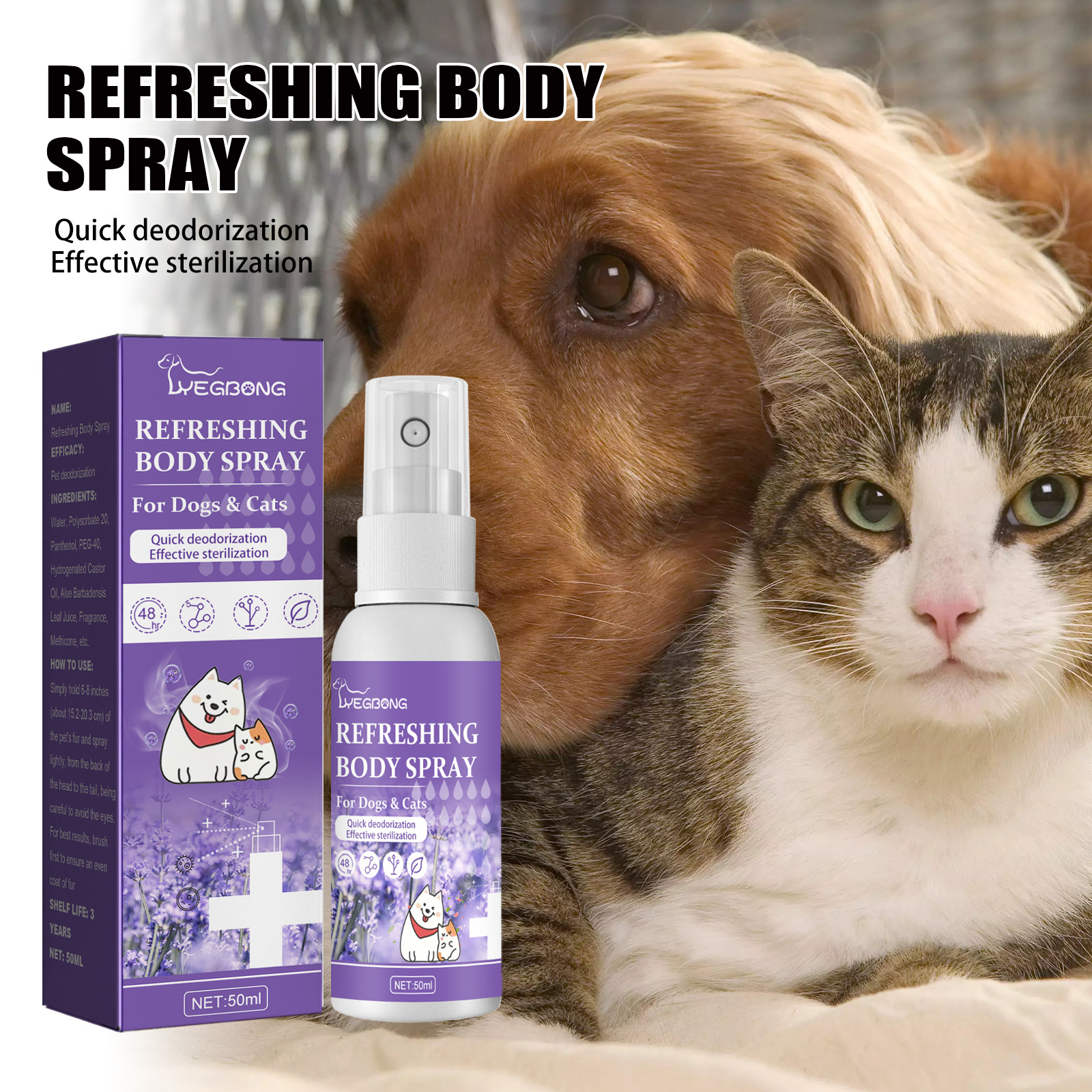 Yegbong Pet Odor Eliminator Spray Lavender Pet Stain Odor Deodoring Spray Fresh Pet Deodorant Spray