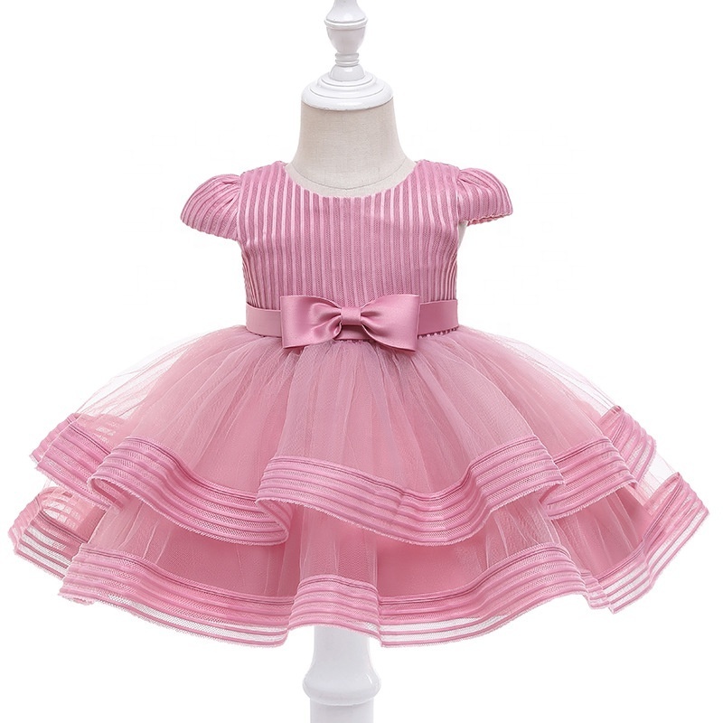 Hot sale infant kids fancy tulle gown bow birthday one shoulder frock baby girl dress prices