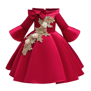 Red color winter Christmas Birthday Party princess 3/4/5/6/7/8/9/10 years old baby girl dress for party