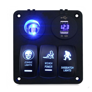 3 Gang   rocker switch panel with Usb Charger