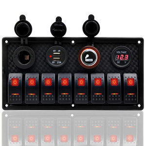 12v  8 Gang Dual USB Button Rocker Toggle Panel Disconnect switch Control