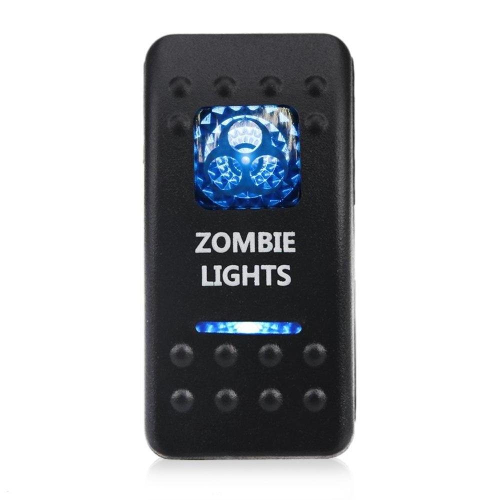 5 pin on off SPST Zombie Light Switch 20A 12V Blue Backlit Led Rocker Switch