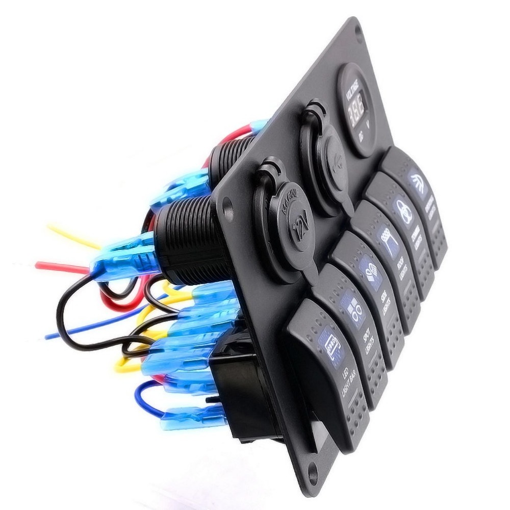 12~24V  6 gang  LED Light Car Switch Panel Marine Waterproof