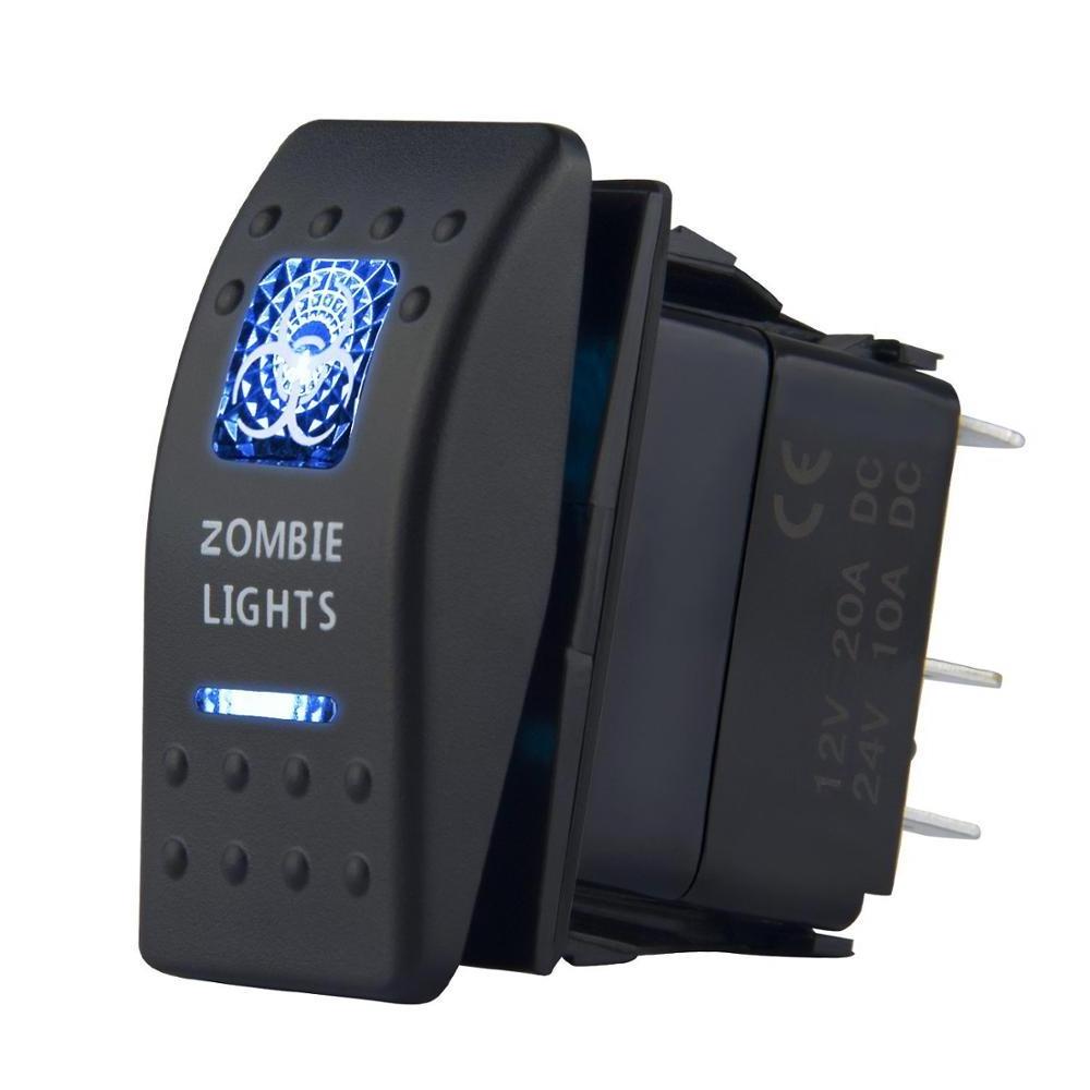 5 pin on off SPST Zombie Light Switch 20A 12V Blue Backlit Led Rocker Switch