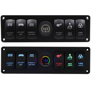 Waterproof 6 Gang Car Marine Blue LED Rocker Switch Panel & Voltmeter & Dual USB