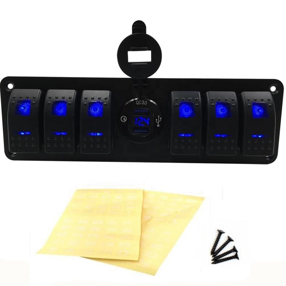 Waterproof 7 Gang 2LED Light Rocker Switch Panel Circuit Breaker 12V boat