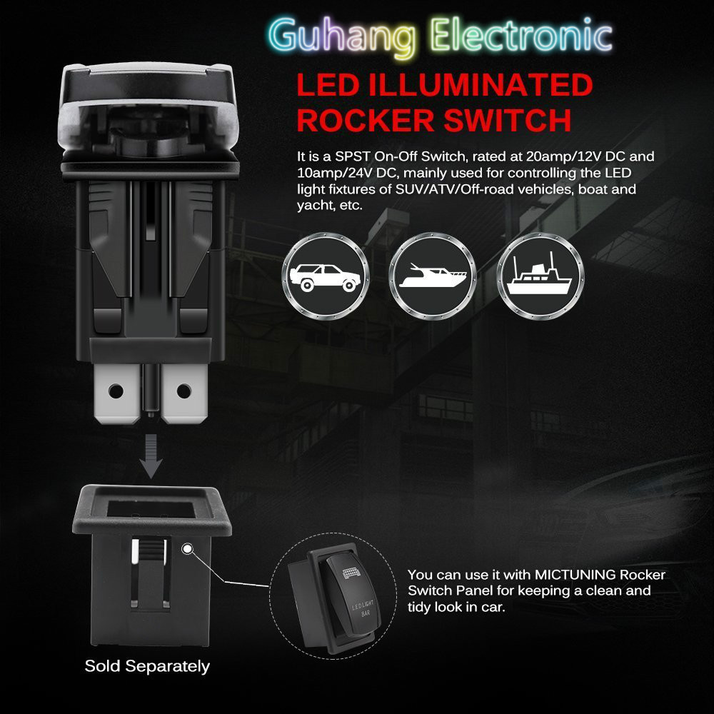 12V  5 PIN ROCK LIGHTS Rocker Switch  On/Off