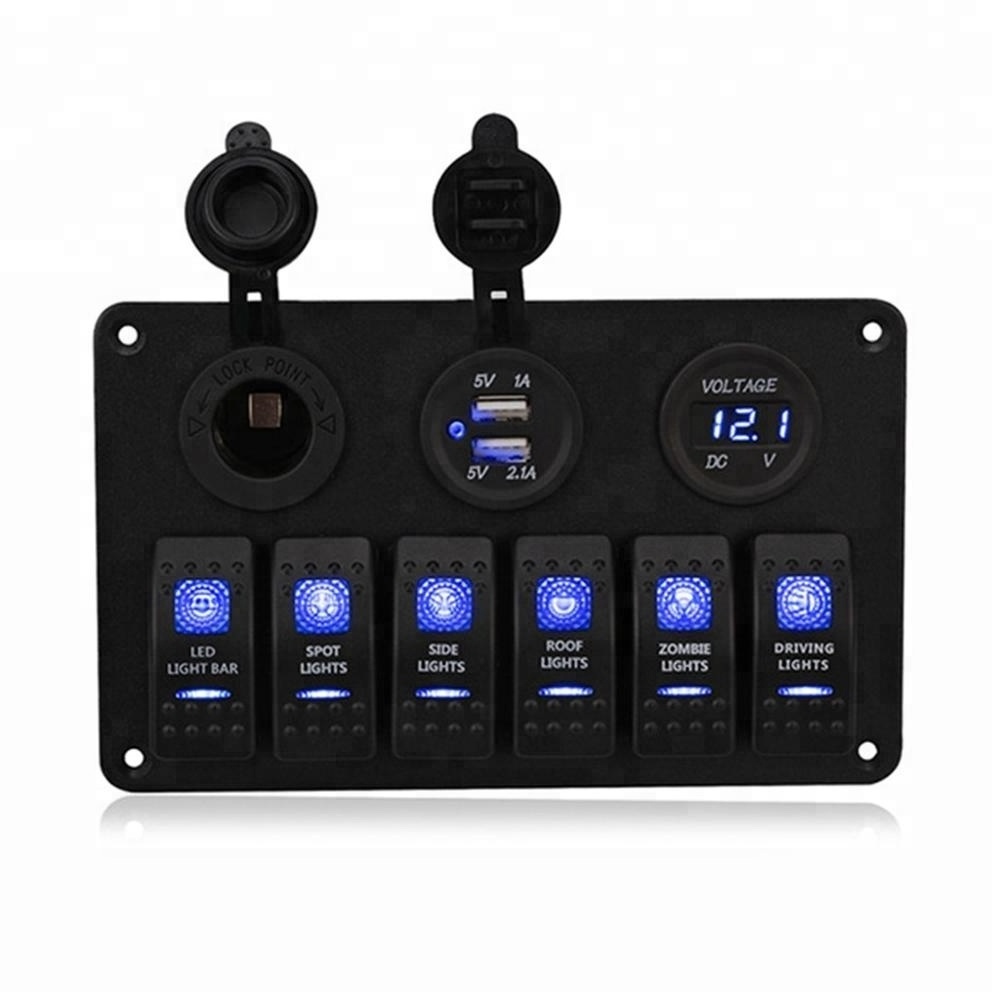 12~24V  6 gang  LED Light Car Switch Panel Marine Waterproof