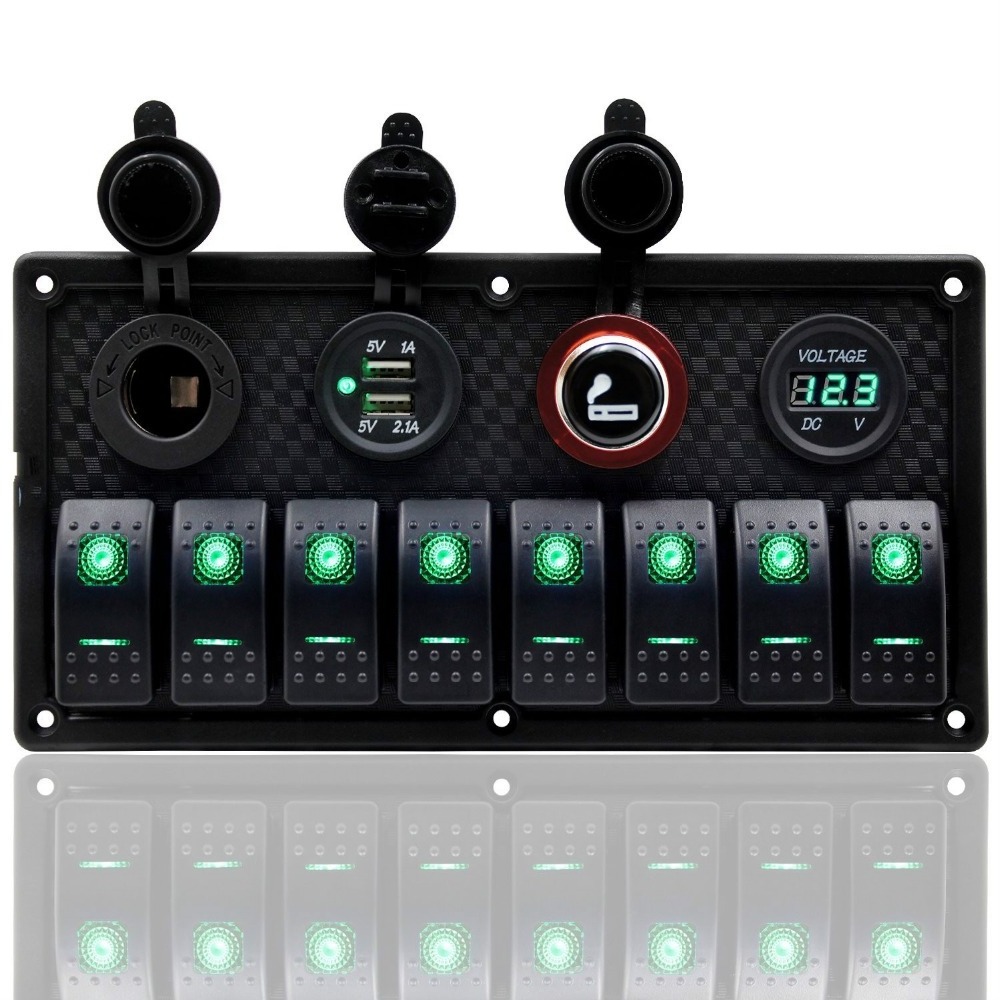 24V 12V Switch Panel 8 Buttons Car Light Toggle USB Chargers Power Adapter Caravan Accessories for Boat Van Truck Trailer Marine