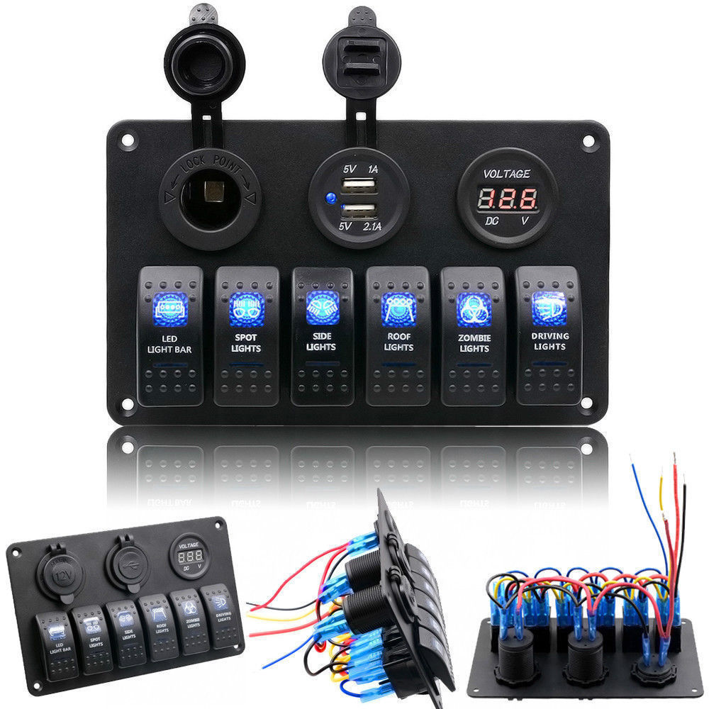 12~24V  6 gang  LED Light Car Switch Panel Marine Waterproof