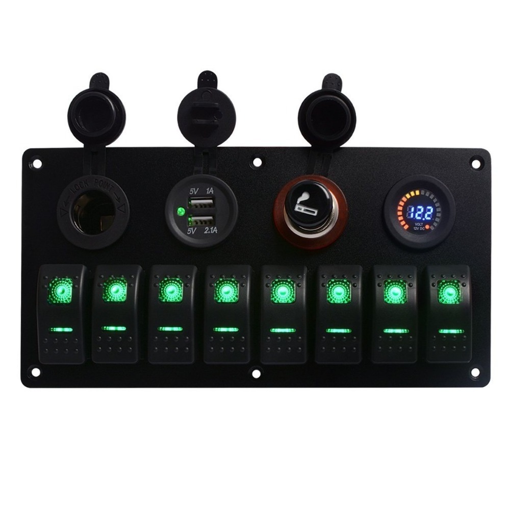 24V 12V Switch Panel 8 Buttons Car Light Toggle USB Chargers Power Adapter Caravan Accessories for Boat Van Truck Trailer Marine