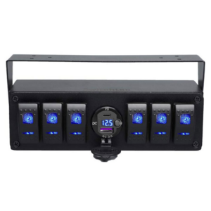 12v 6 Gang Rocker Switch Box + aluminium QC 3.0 +PD USB Charger with voltmeter and button switch