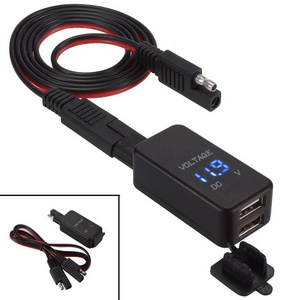 12V Motorcycle SAE To USB Dual Port Cable Adapter Phone Charger With LED Voltmeter