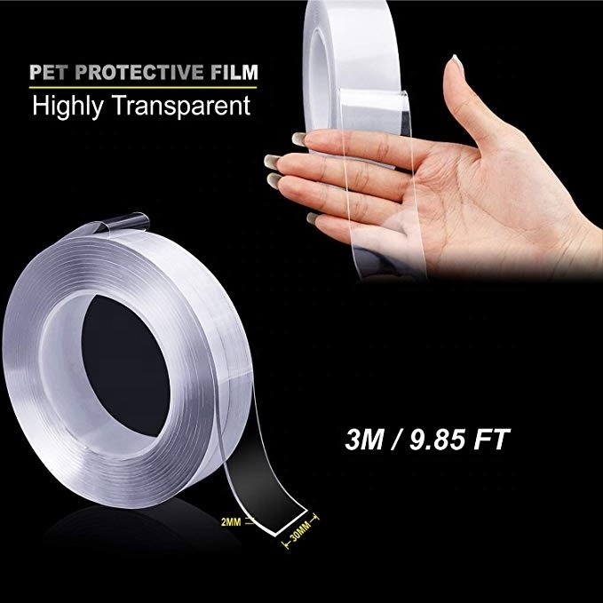 Double Sided Tape Heavy Duty, Nano Removable Washable Gel Grip Tape, Clear Sticky Adhesive Mounting Tape