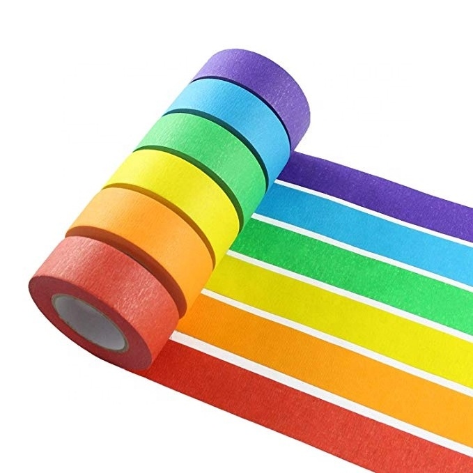 Color masking tape made in China. Vibrant rainbow colored teacher tape, perfect for art, labeling and classroom decoration