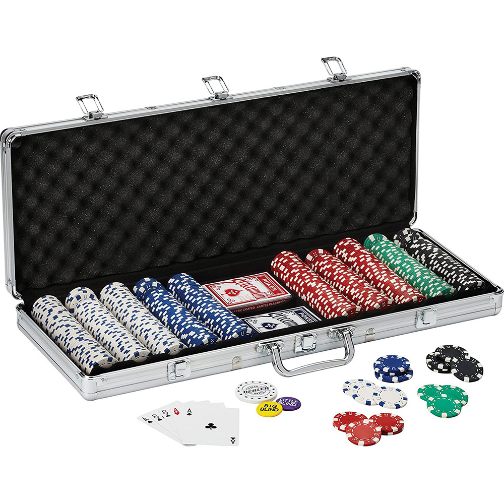 Aluminum Case for Texas Hold 'em Claytec Poker Chip Set with Compartments for 500 Striped Dice Chips