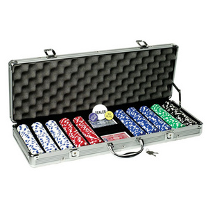 Aluminum Case for Texas Hold 'em Claytec Poker Chip Set with Compartments for 500 Striped Dice Chips