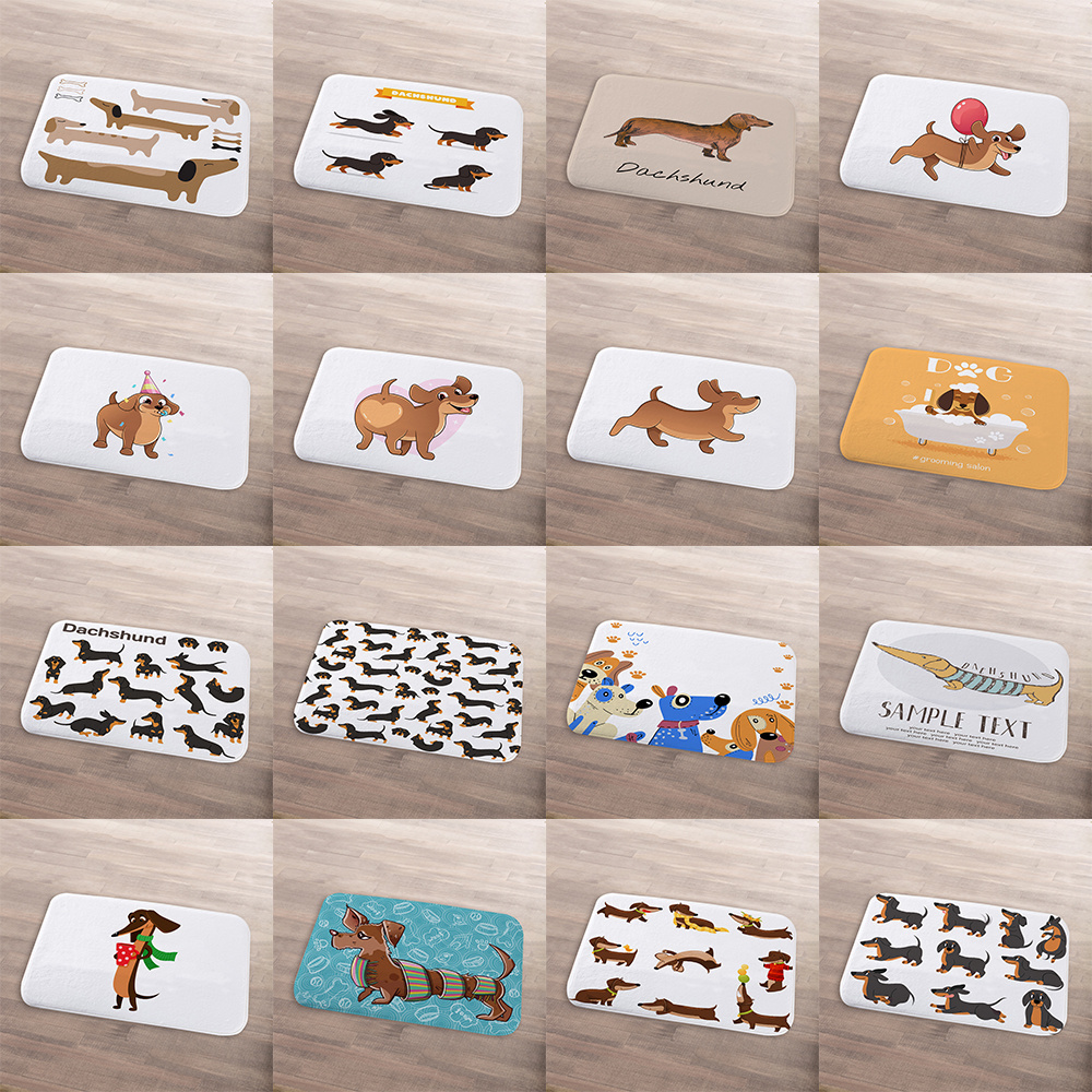 Wholesale Super Absorbent Mats Design Dachshund Coral Fleece Print Decorative Home Anti Slip Rugs For Living Room Children