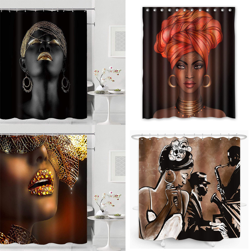 Custom Made Shower Curtains Afro Sublimation Anniversary Gift For Couples African American Shower Curtain Sexy Hotel