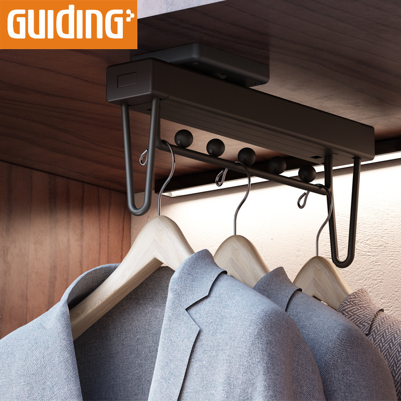 Sliding Slide Out Wall Hung Clothes Drying Airer Rack Metal Garment Rack Wheels With Shelves Pull Out Top Install Clothing Rack