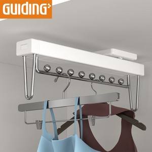 White Clothing Stainless Steel Cloth Rack Mobile Movable Top-Install Wardrobe Pull Out Clothes Hanger Rail