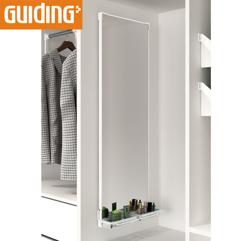 Long Rotating Wardrobe Storage Shelf Mirror Easy Installation Tray Pull Out Closet Wall Mirror