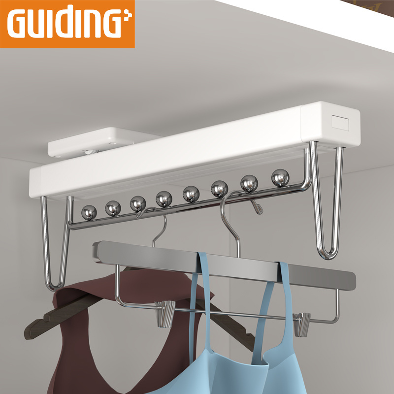 White Clothing Stainless Steel Cloth Rack Mobile Movable Top-Install Wardrobe Pull Out Clothes Hanger Rail