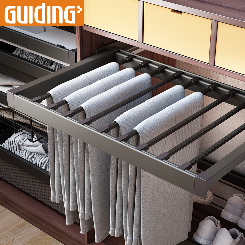 Modern Sliding soft closing adjustable pull out multifunctional pant trouser rack for wardrobe closet