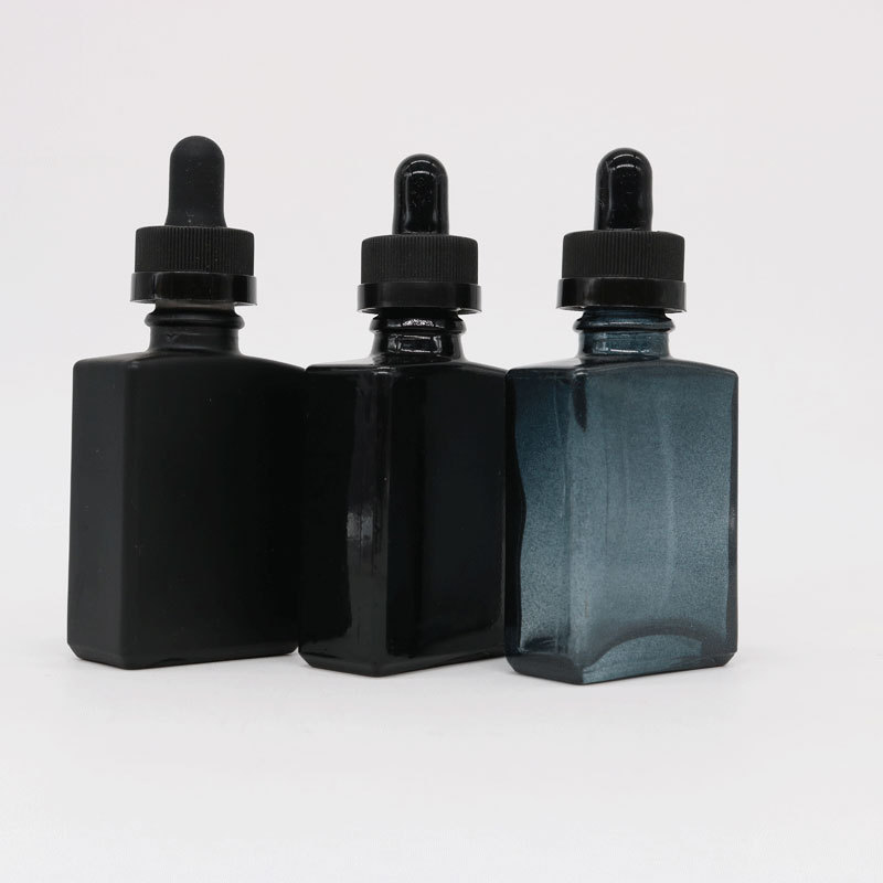 Black matte 50ml rectangle glass dropper bottle with child proof cap