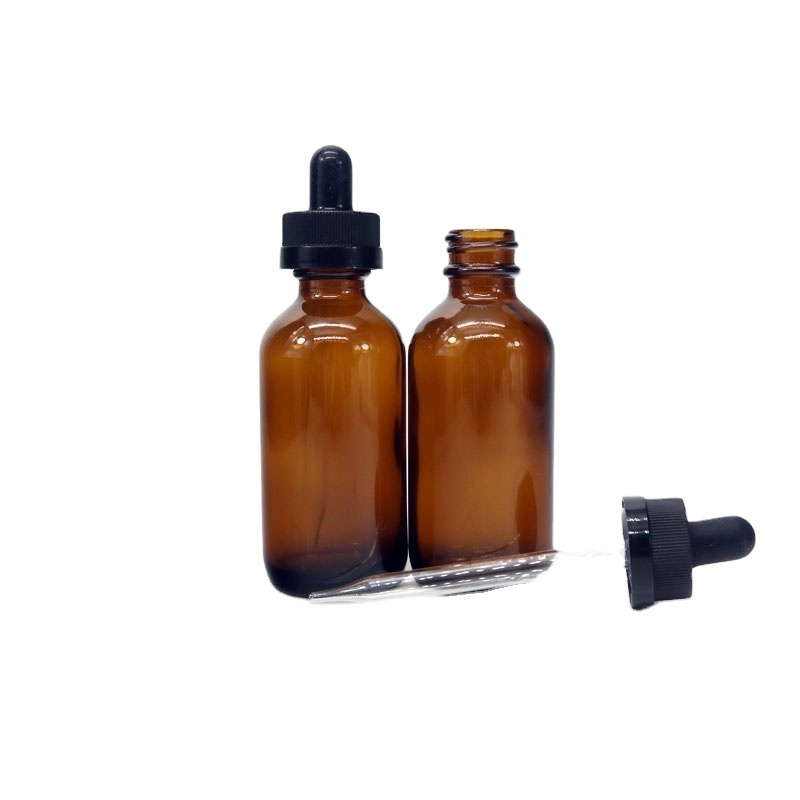 Cosmetic packaging 2oz 60ml amber glass bottle with dropper