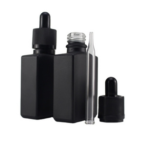 Black matte 50ml rectangle glass dropper bottle with child proof cap