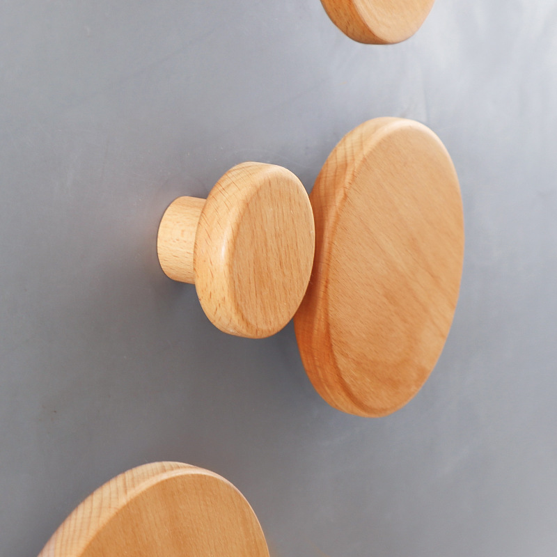 Modern Circle Round Adhesive Kids Perforated Wall Shelf Mounted Hat And Towel Hanger Mail 4 Double Key Holder Wooden Wall Hook