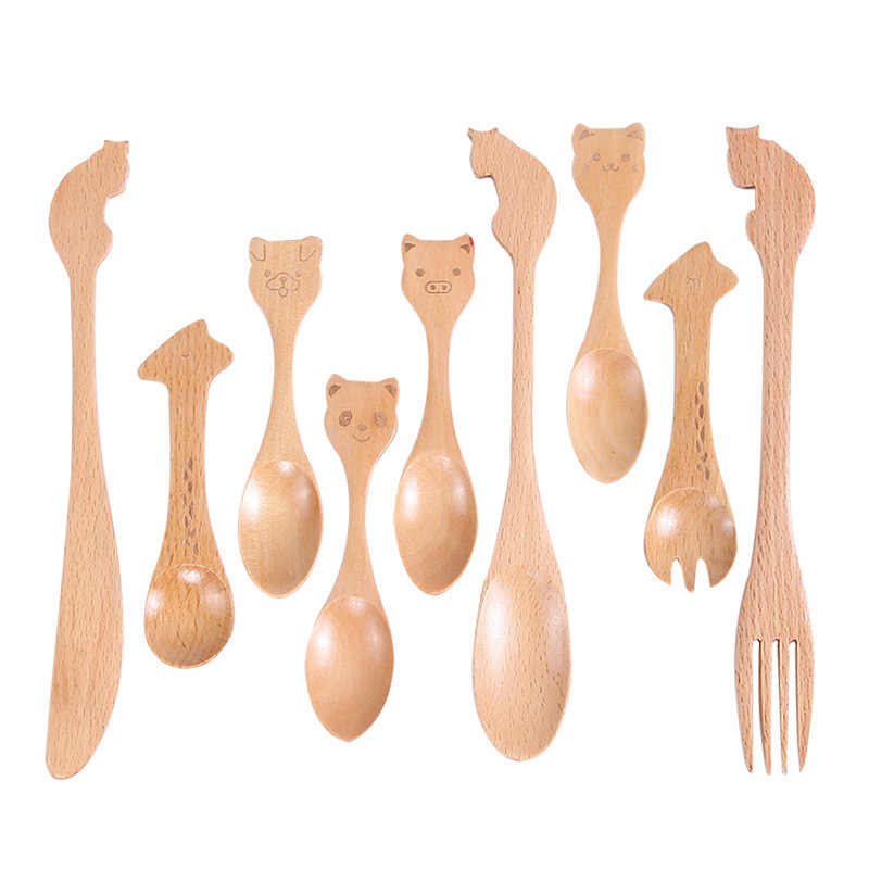 Custom Bulk Kitchen 110 mm Small Mini Long Handle Utensils Cooking Ice Cream Tool Measuring Beech Wooden Spoons