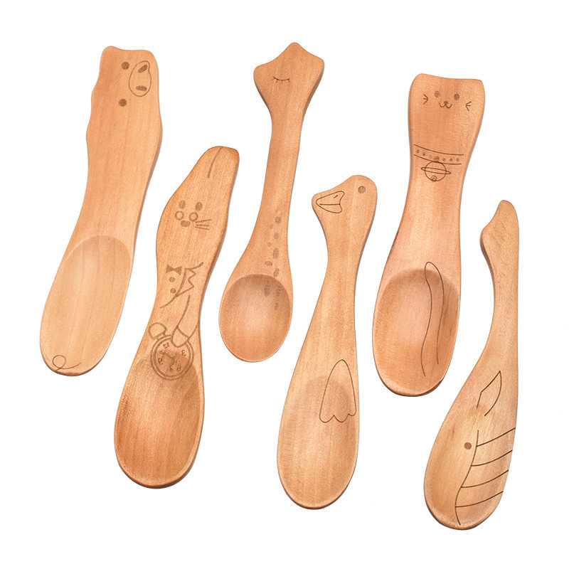 Custom Bulk Kitchen 110 mm Small Mini Long Handle Utensils Cooking Ice Cream Tool Measuring Beech Wooden Spoons