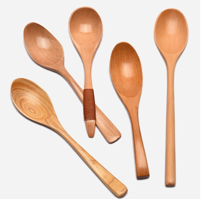 Custom Bulk Kitchen 110 mm Small Mini Long Handle Utensils Cooking Ice Cream Tool Measuring Beech Wooden Spoons