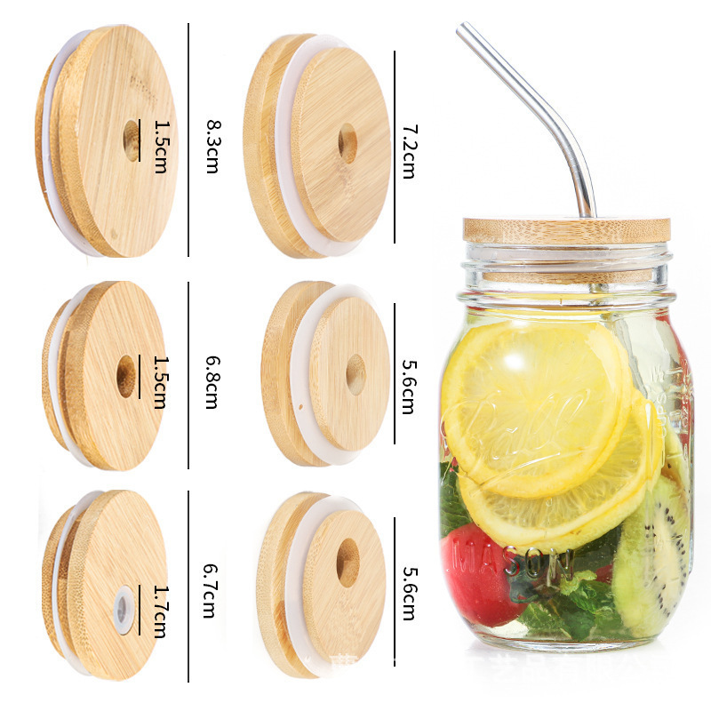 Bamboo Wooden Lids Natural Storage Cans Mugs Glasses Jars Reusable Dustproof Cup Covers with Silicone Sealing Rings