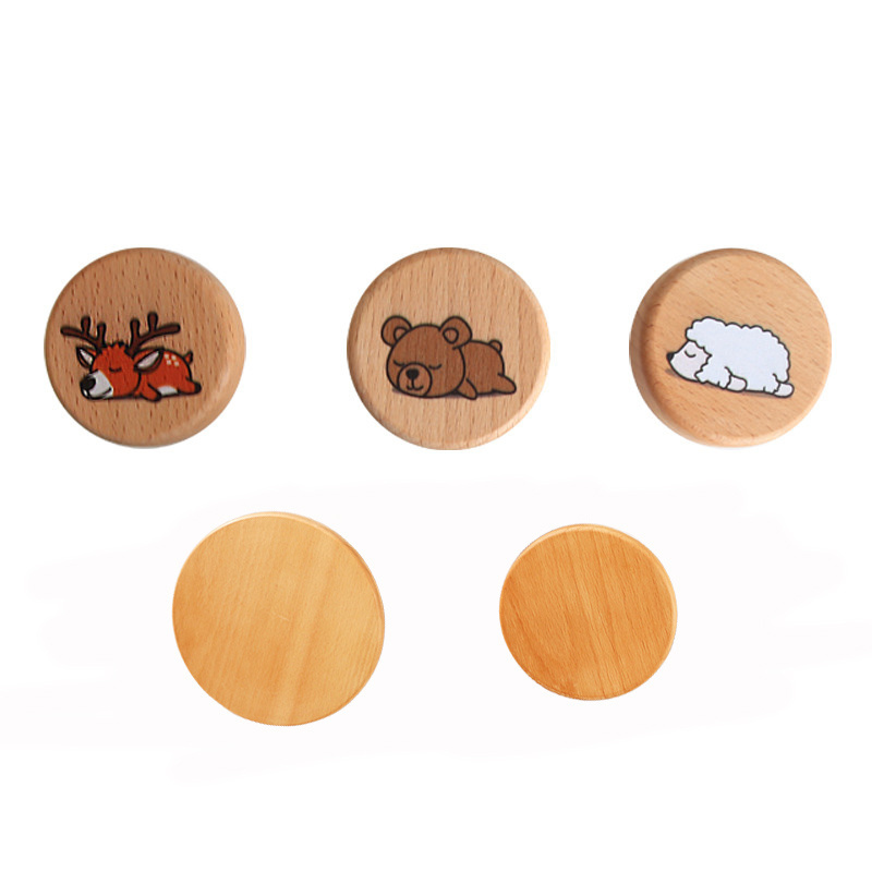 Modern Circle Round Adhesive Kids Perforated Wall Shelf Mounted Hat And Towel Hanger Mail 4 Double Key Holder Wooden Wall Hook