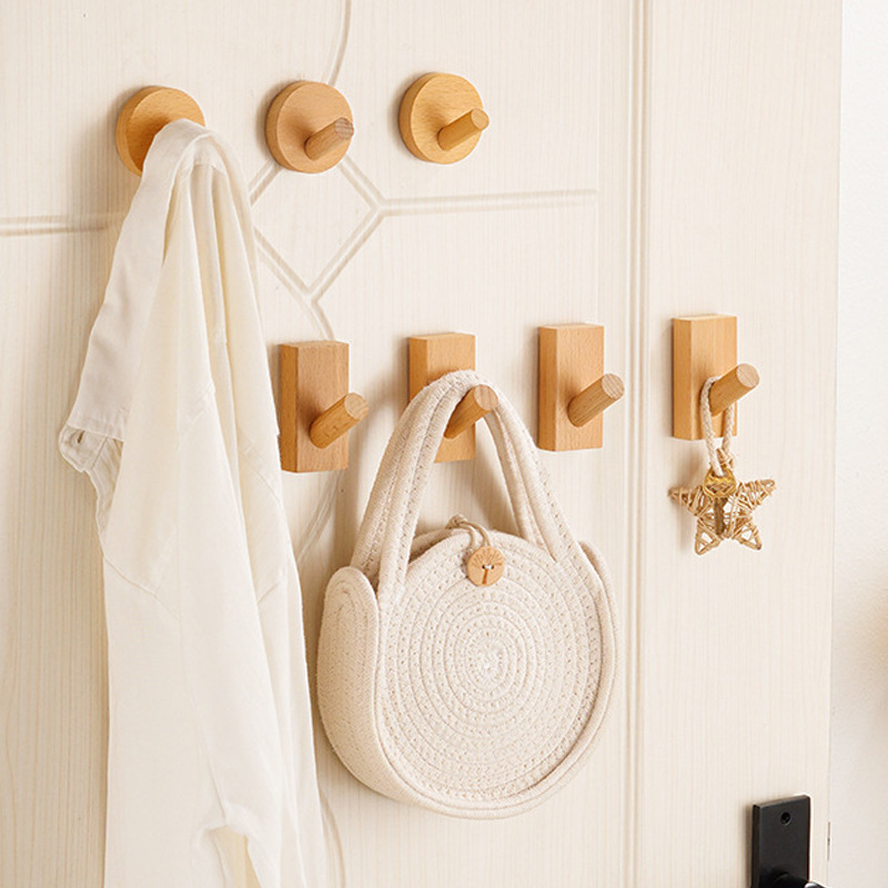 Wooden Over The Door Wall Mounted Decorative Self Adhesive Clothes Towel Robe Hats Coat Racks Hangers Organisation Wall Hook