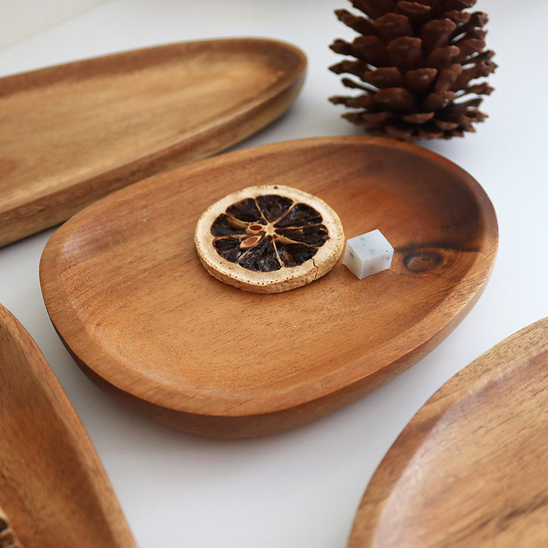 Japanese-style Household Nordic Modern Simple  Small Oval Boat Shape Plate Dishes Decorative Wooden Acacia Tray