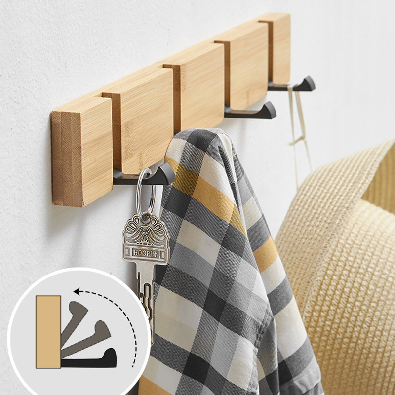 Kids Nordic Creative Drop Rustic Handmade wide Solid Wood 5 hooks Wall Mounted Coat Clothes Hat Long Wall Wood Hook